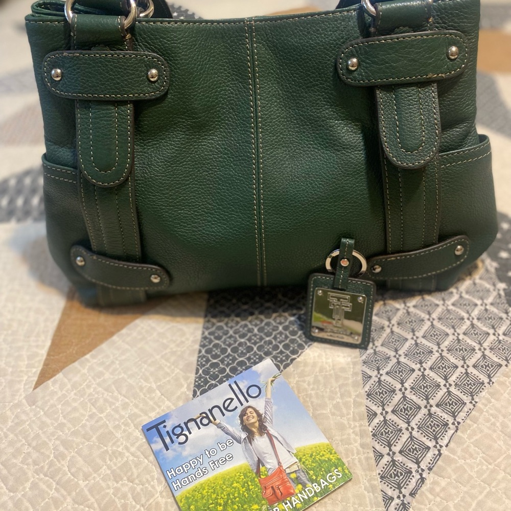 Tignanello Forest Green Leather Shoulder Bag